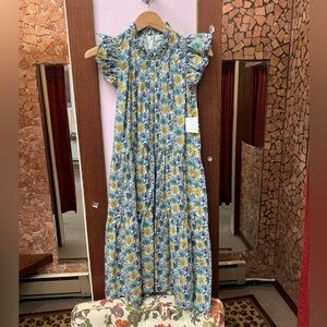 Sea  Floral Maxi Dress - Yellow & Blue